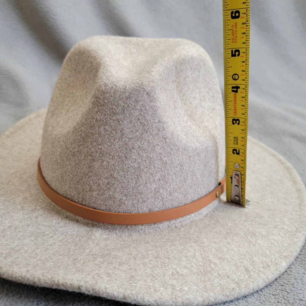 Beige Wool Blend Fedora Hat Thin Strap Classic Style Project Hat Asymetric - Picture 7 of 13